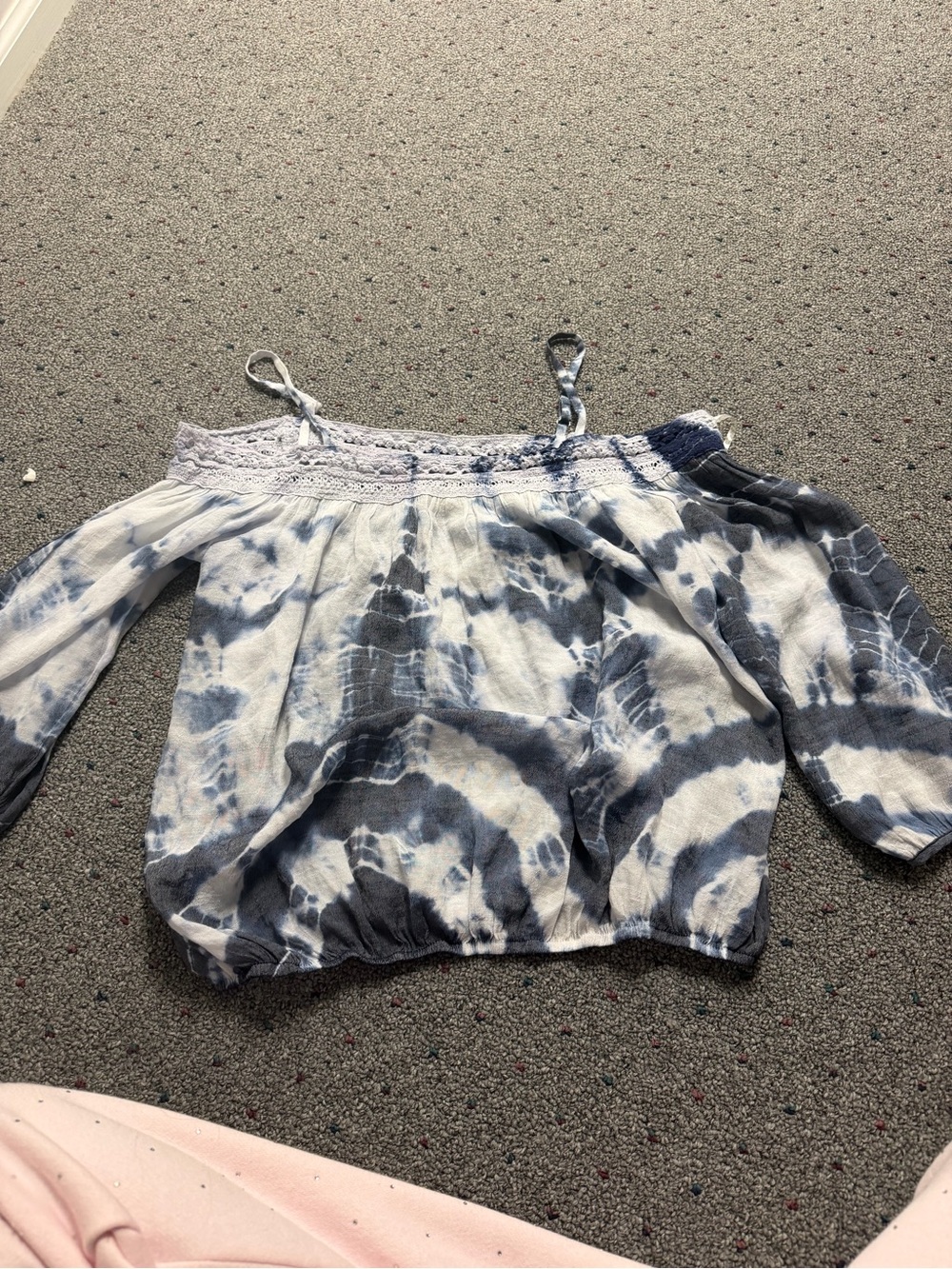BCX Blue & White Tie-Dye Off-Shoulder Crop Top